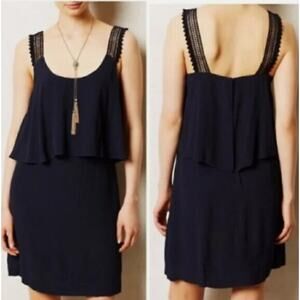 Maeve Anthropologie Tisana Tiered Crochet Navy Blue Mini Dress Size 0